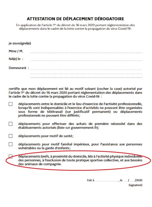 attestation de déplacement dérogatoire chien