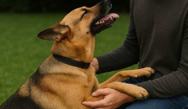 chien heureux de retrouver son maitre après une longue absence