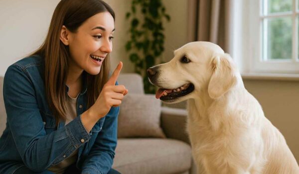 maitre qui parle à son chien