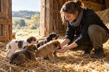 chiots secourus dans une grange