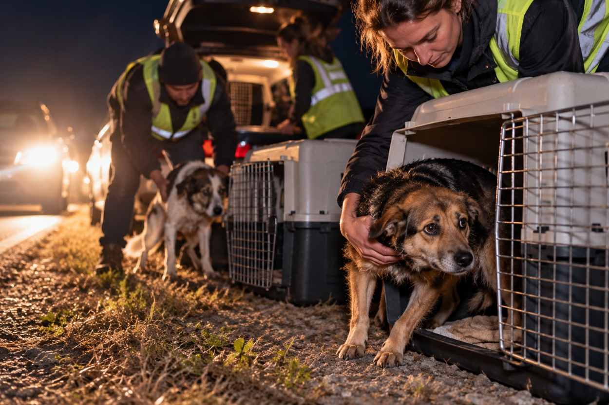 chiens abandonnés en bord de route