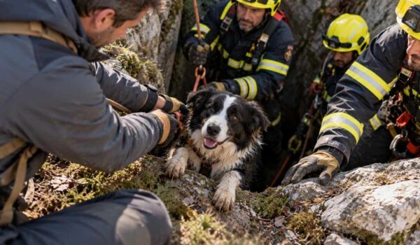 chien piégé au fond d'un gouffre