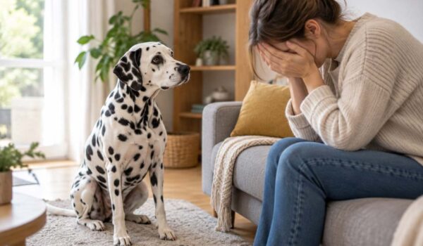 chien qui regarde son maitre pleurer