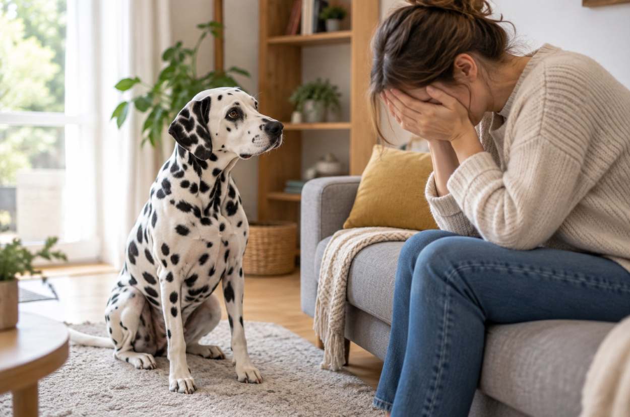 chien qui regarde son maitre pleurer