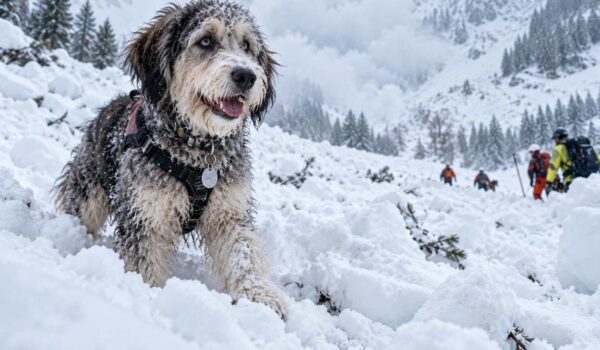 chien qui survit à une avalanche