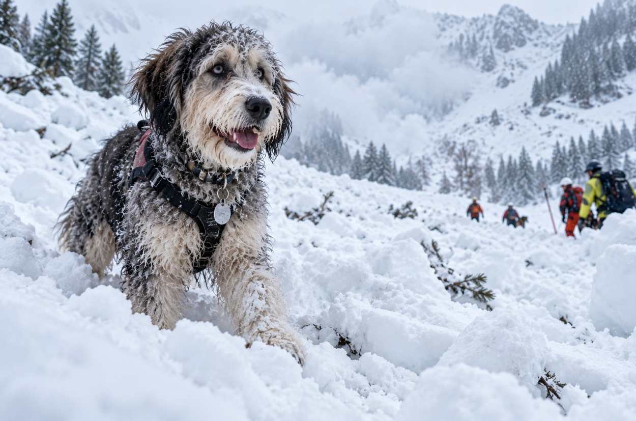 chien qui survit à une avalanche