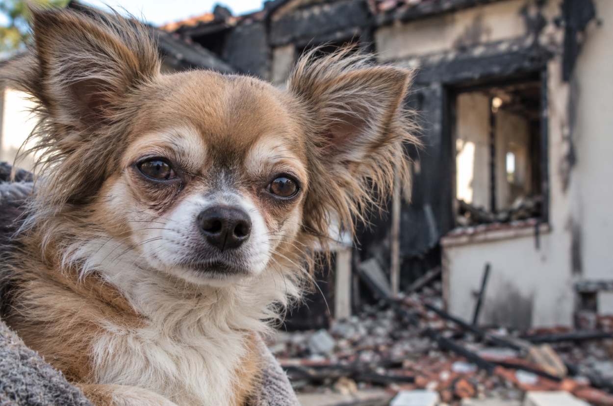 chihuhua retrouvé dans un incendie